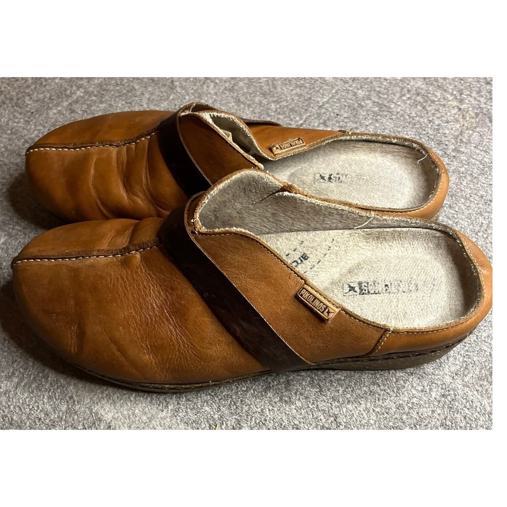 Pikolinos Tan Leather Clogs Mules Arch Support Made in Spain Cottagecore